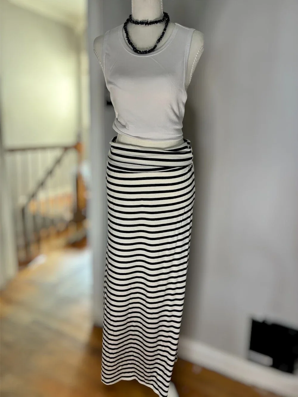 Azules Black and White Striped Maxi Skirt